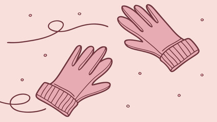 Illustration of a pair of pink gloves with ribbed cuffs floating on a pink background with dots and swirls