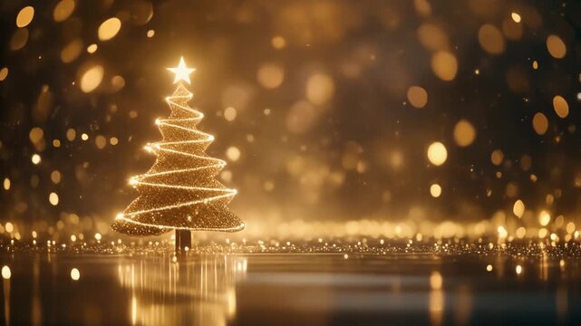 Sparkling Christmas tree with glowing golden lights a festive holiday background