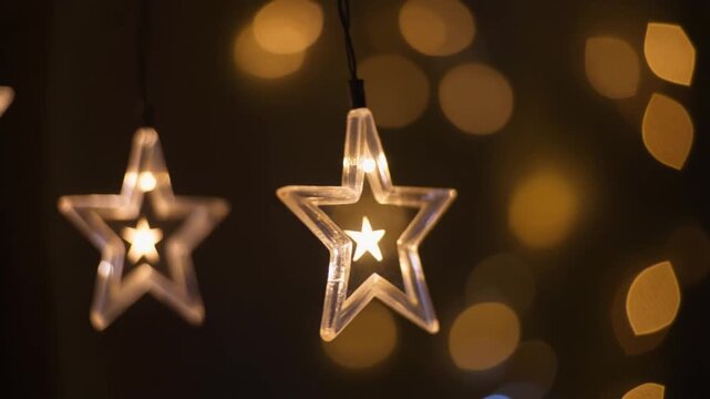 Twinkling Star Lights with Bokeh Background Creating Festive Ambiance