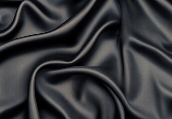 close-up of smooth black satin fabric with soft folds and subtle reflections creating a luxurious and elegant texture
