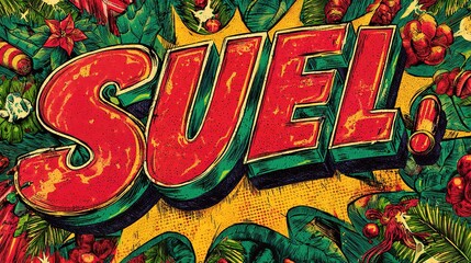 A vibrant holiday pop art design featuring a super hot promotion, incorporating dynamic Christmas elements, using strong red, green, and yellow tones combined with striking silhouettes.