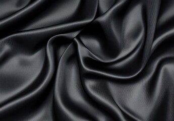 Obraz premium close-up view of smooth black satin fabric with soft folds and glossy texture creating elegant and silky appearance