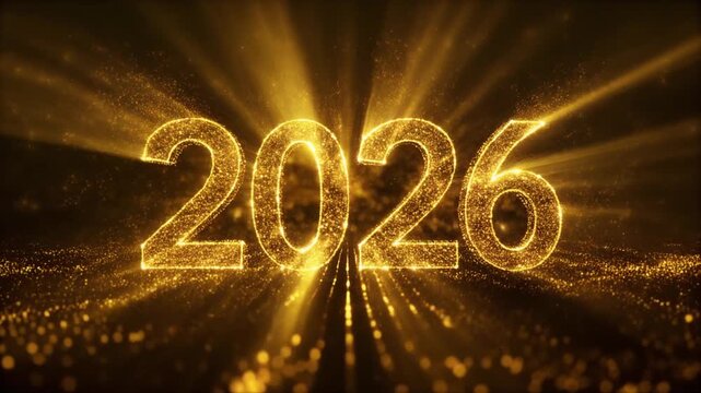 2026 Golden Glittering Particles and Radiant Light Rays Animation
