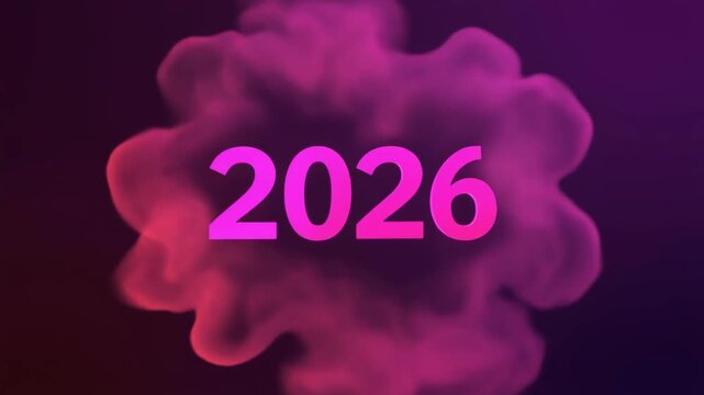 2026 Year Reveal Animated Abstract Pink Cloud on Dark Gradient Background