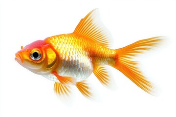 Fototapeta premium bright orange and white goldfish with flowing fins and scales isolated on white background
