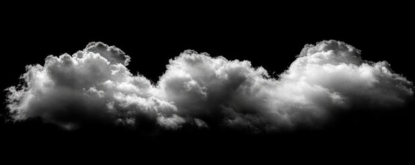Dark and bright contrasting clouds isolated on a black background with detailed texture and volume