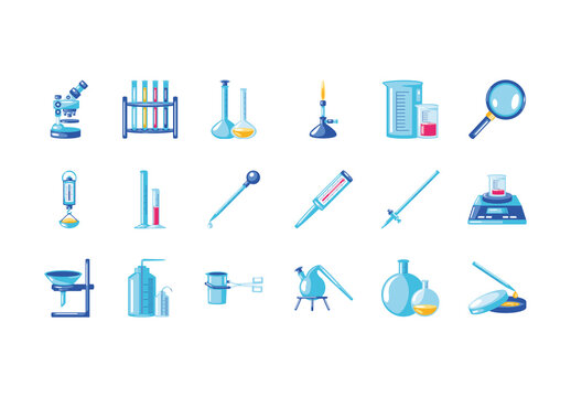 Colorful Chemistry Lab Science Tools Illustrations Set