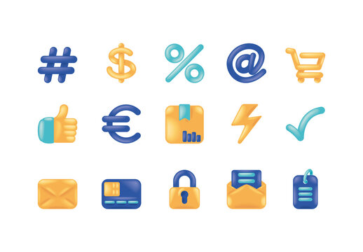 Colorful 3D Symbols Currency Finance Icons Set