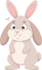 A cute flat vector illustration of a happy light brown rabbit standing on its hind legs with a friendly smile and perked ears,