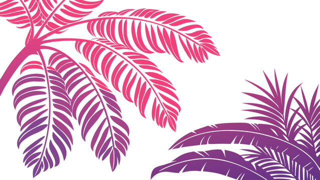 Illustration of pink and purple palm fronds against a white backdrop in a vector format image