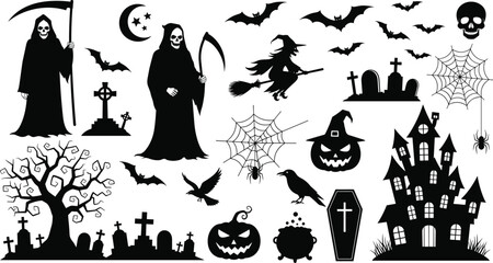 Black Silhouettes of Italy's Cultural, Historical, and Architectural Icons, Including Rome, Venice, Tuscany, Pizza, Wine, Colosseum, Pantheon, St. Peter's Basilica, and Famous Roman Figures © Abida