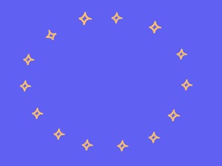 Golden sparkles arranged in a clean circular frame on a bold blue background, creating a bright, modern, and minimal decorative design ideal for digital projects and creative visuals