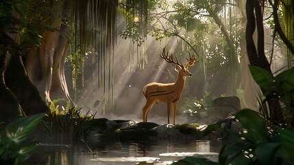 Graceful deer standing in a serene forest clearing