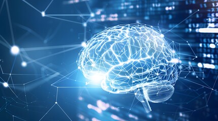 Glowing AI brain formed from interconnected neural networks