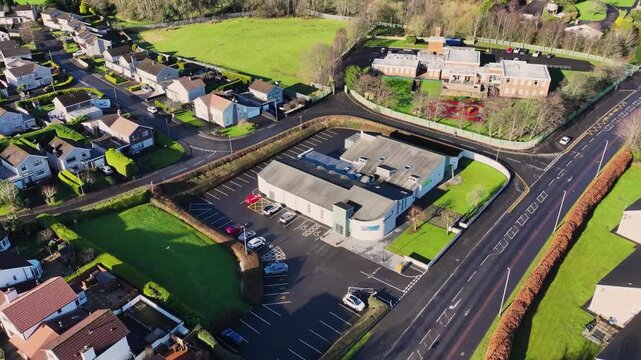  Aerial video of Ballyloughan Presbyterian Church Ballymena Co Antrim Northern Ireland 