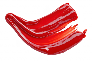 A vibrant. glossy red paint stroke on a clean white background. the fluidity and richness of color. ideal for creative projects. art supplies. and design inspirations