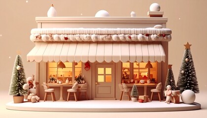 Cozy Winter Miniature Caf&eacute; with Festive Snowy Decorations