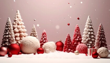 Knitted Christmas Village with Yarn Trees and Soft Winter Decorations
