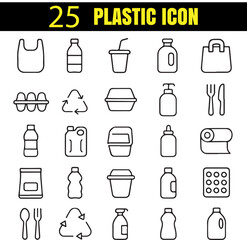 Plastic Set | Material & Recycling Outline Icons | Minimal Environmental Collection
