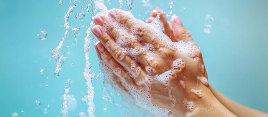Hands washing with soap and water. Hygiene