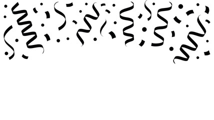Black Confetti and Streamers Falling on White Background