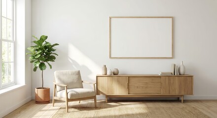 Natural Wood & White Minimalist Living Room Mockup