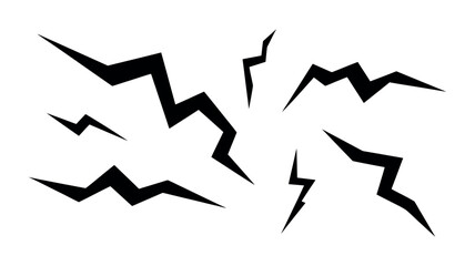 Set of Black Jagged Lightning Bolt Shapes on White Background