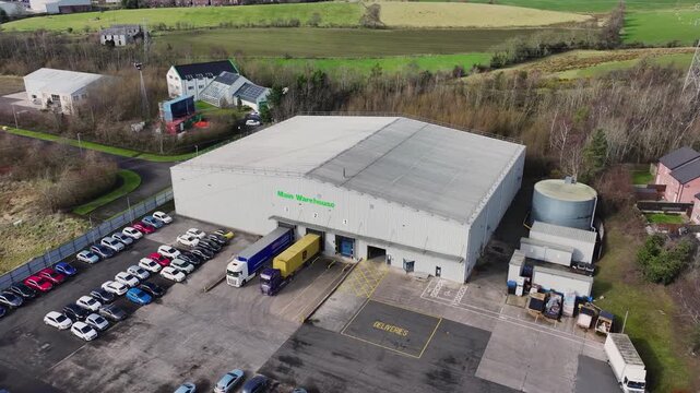Aerial video of Terumo BCT Ltd and Teva UK Old Belfast rd Larne Co Antrim Northern Ireland 14-03-25