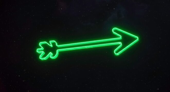 Illuminated Green Arrow on Dark Background Symbolizing Direction and Guidance - Powered by Adobe