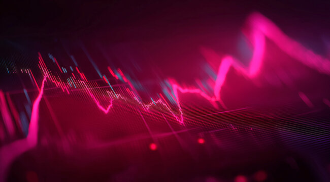 Neon Pink Line Chart Showing Stock Market Trends on Abstract Background