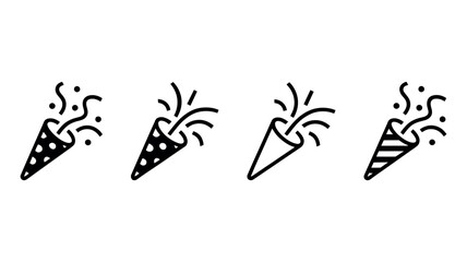 Four Black Icons Of Party Poppers With Different Patterns