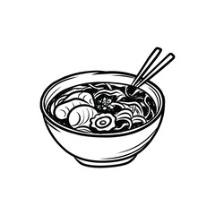 Hand Drawn Ramen Noodle Soup Bowl with Chopsticks Doodle