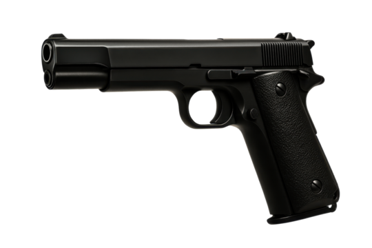 Black Semi-Automatic Pistol Handgun Product Shot Isolated on White Background