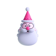 Cute 3D snowman isolated on white background with Christmas hat and scarf, a festive winter holiday decoration