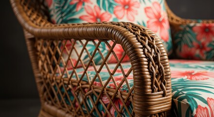 Vintage wicker armchair closeup