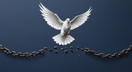 White dove flying above dark chains