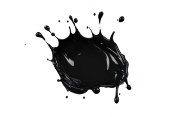 A dynamic splash of black liquid against a clean white background. the fluid motion and texture. perfect for artistic or abstract design use