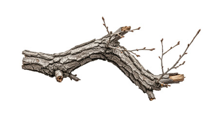 Dry Fallen Tree Branch on White Background.