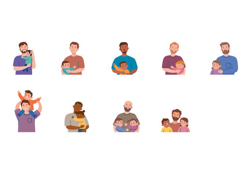 Colorful Dad Kids Family Love Parenting Illustrations Set
