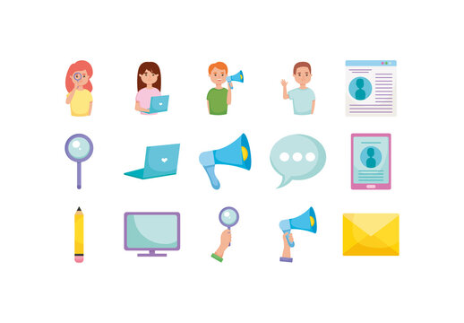 Colorful Communication Media Digital Technology Message Illustrations Set