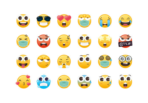 Colorful Emoji Emotions Expressions Illustrations Set