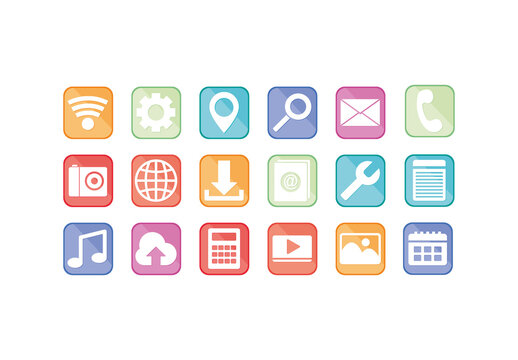 Colorful UI Technology Setting Devices Icons Set
