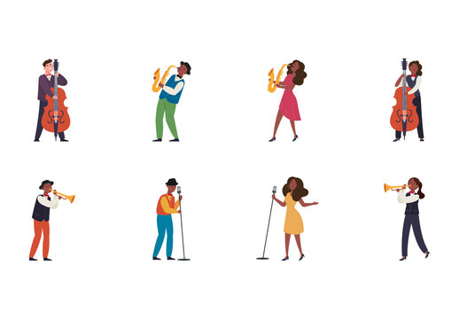 Colorful Jazz Music Band Singer Illustrations Set