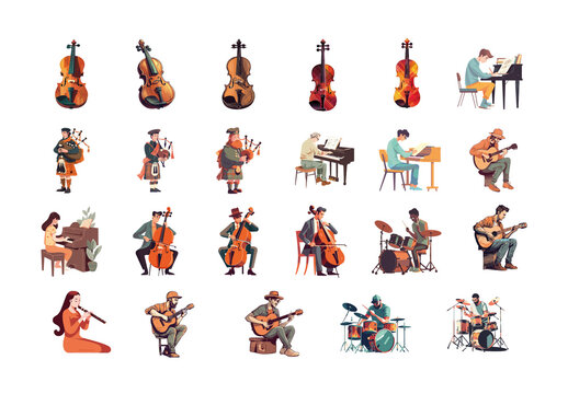 Colorful Musical Instrument Illustrations Set