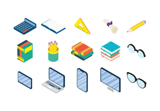 Colorful Education School Learning Online Educate Icons Set