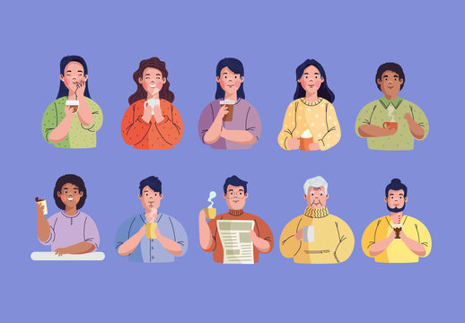 Colorful People Drinking Coffee Illustrations Set