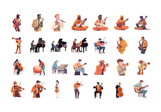 Colorful Musician Person Playing Musical Illustrations Set