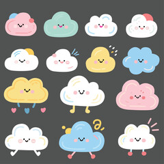 Cute Cloud Characters Set for Kids Illustration