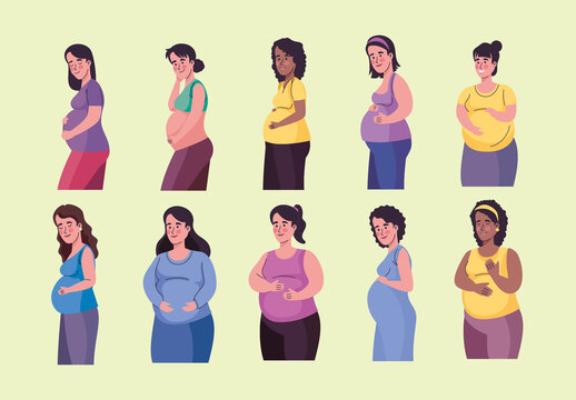 Colorful Pregnant Women Diverse Illustrations Set Collection