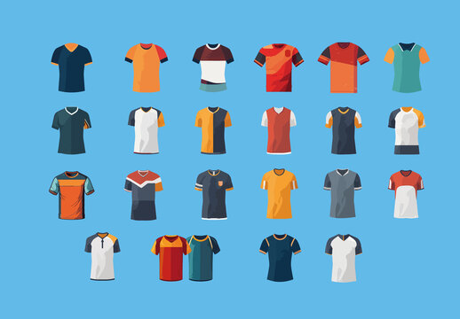 Colorful Sports Shirt Jersey Uniform Illustrations Set